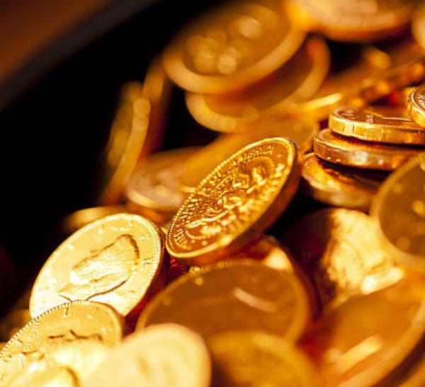 Gold coins in pot